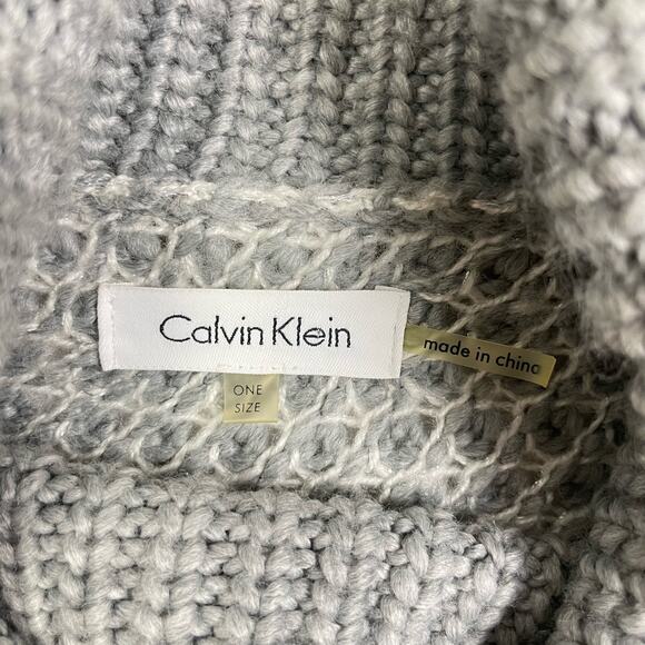 Calvin Klein | OS Gray & Silver Metallic Chunky Knit Pullover Poncho Sweater - Picture 12 of 14